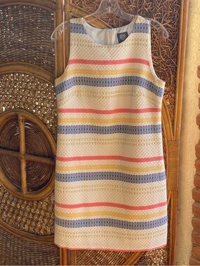 Vince Camuto Ivory Multi Colored Striped Textured Mini Dress Size 8 Stunning